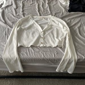 White button up low V-neck crop top